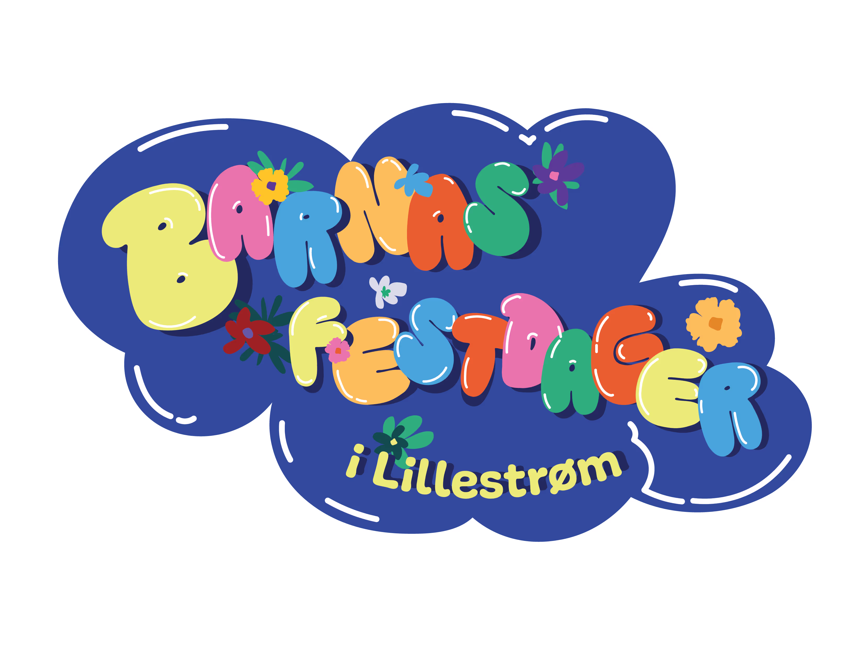 Logoen til Barnas Festdager. Den er fargerik og bokstavene er formet som ballonger.